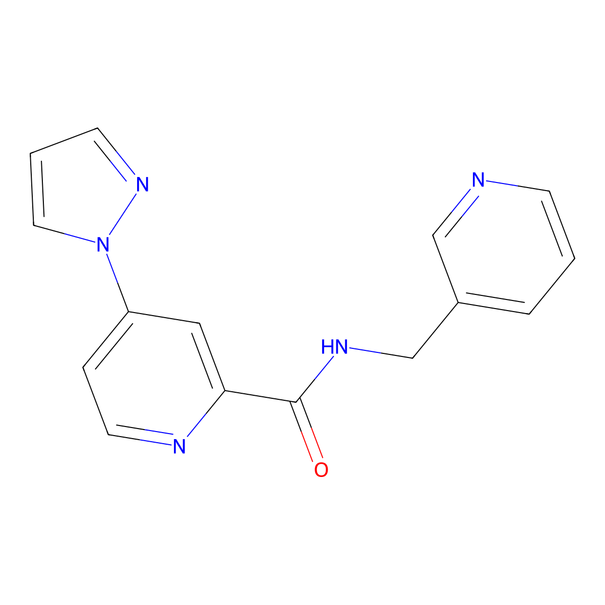 4-(1H-pyrazol-1-yl)-N-(pyridin-3-ylmethyl)picolinamide molecular structure, CAS 1421524-33-5