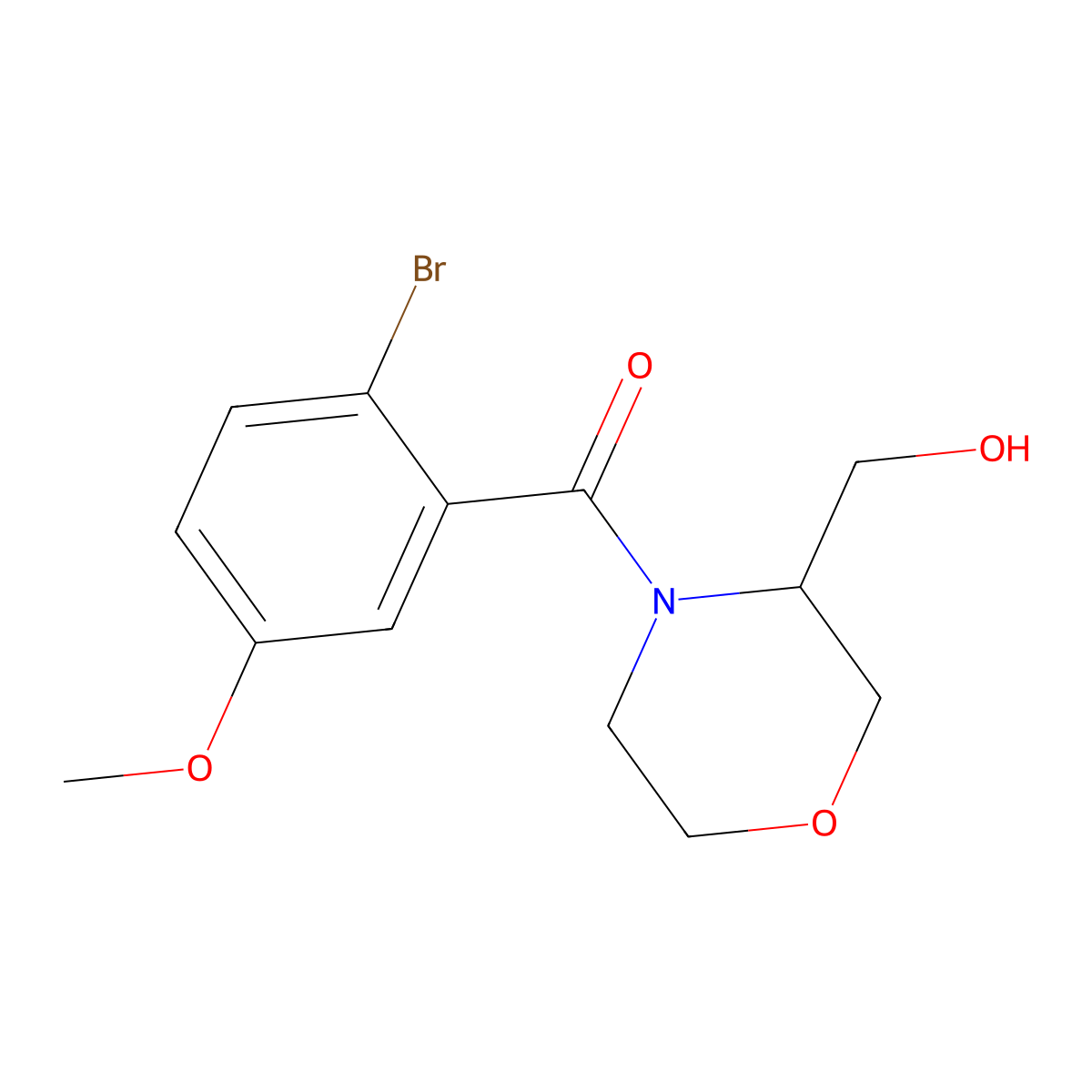 (2-Bromo-5-methoxyphenyl)(3-(hydroxymethyl)morpholino)methanone molecular structure, CAS 1421524-40-4