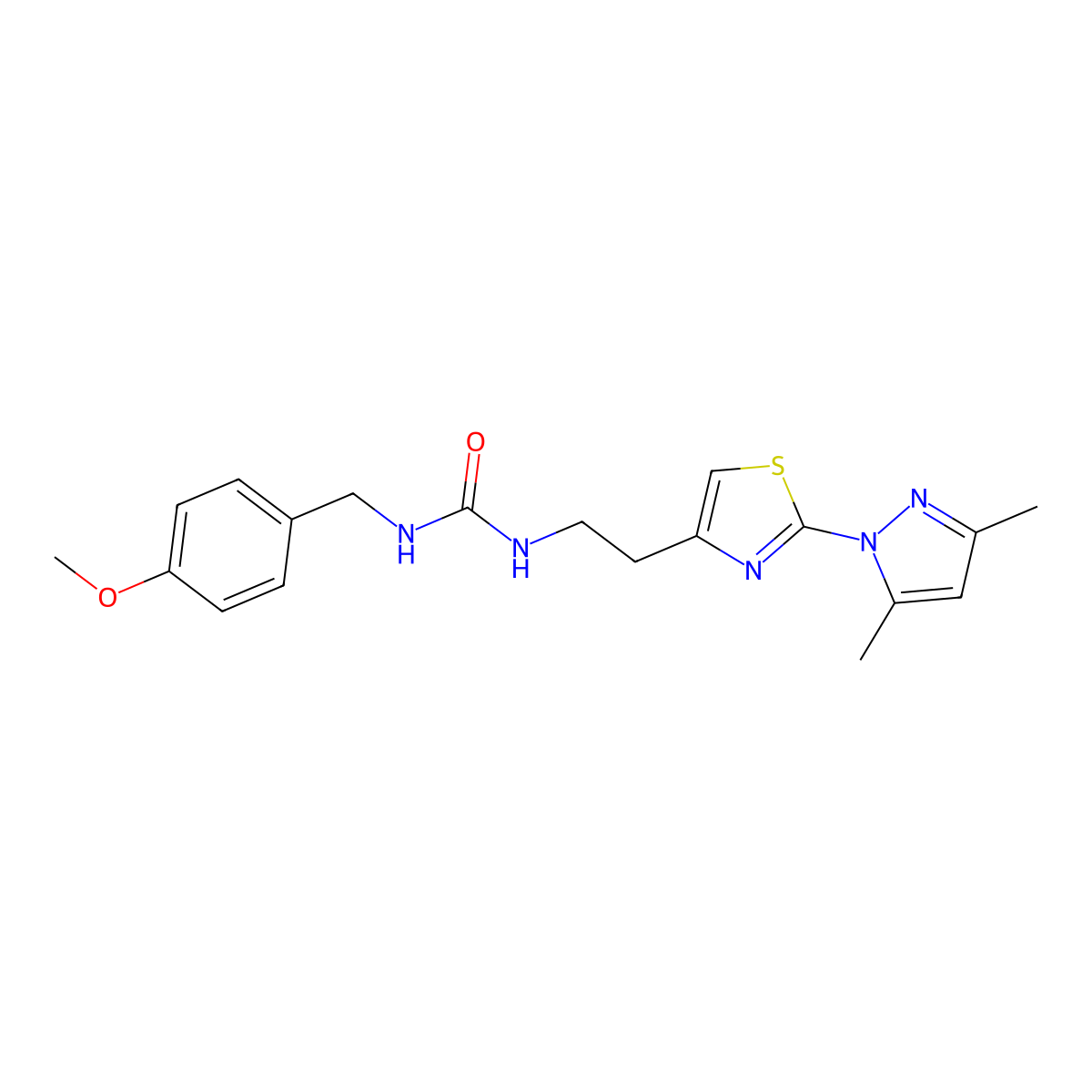 1-(2-(2-(3,5-dimethyl-1H-pyrazol-1-yl)thiazol-4-yl)ethyl)-3-(4-methoxybenzyl)urea molecular structure, CAS 1421524-43-7