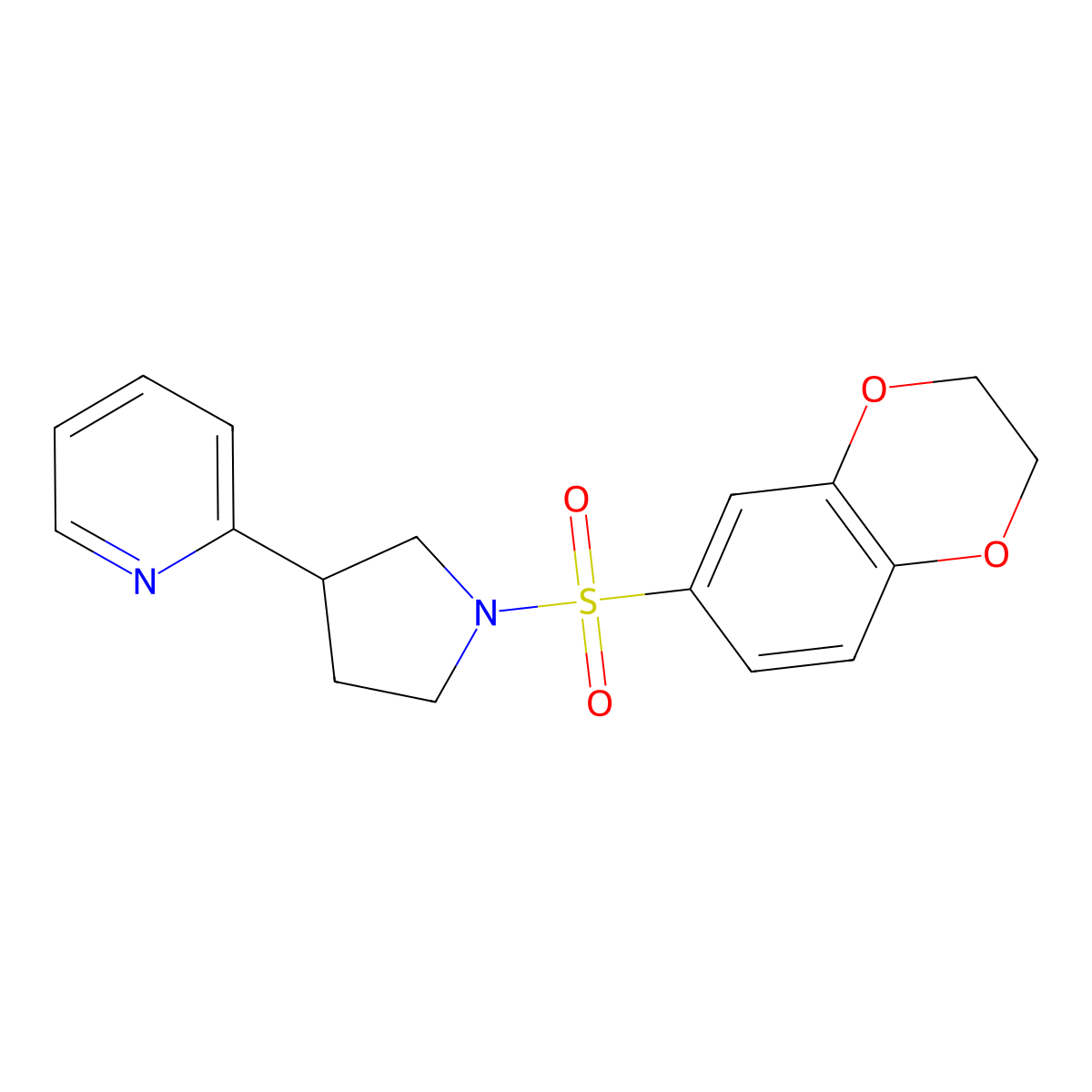 2-(1-((2,3-Dihydrobenzo[b][1,4]dioxin-6-yl)sulfonyl)pyrrolidin-3-yl)pyridine molecular structure, CAS 1421524-45-9