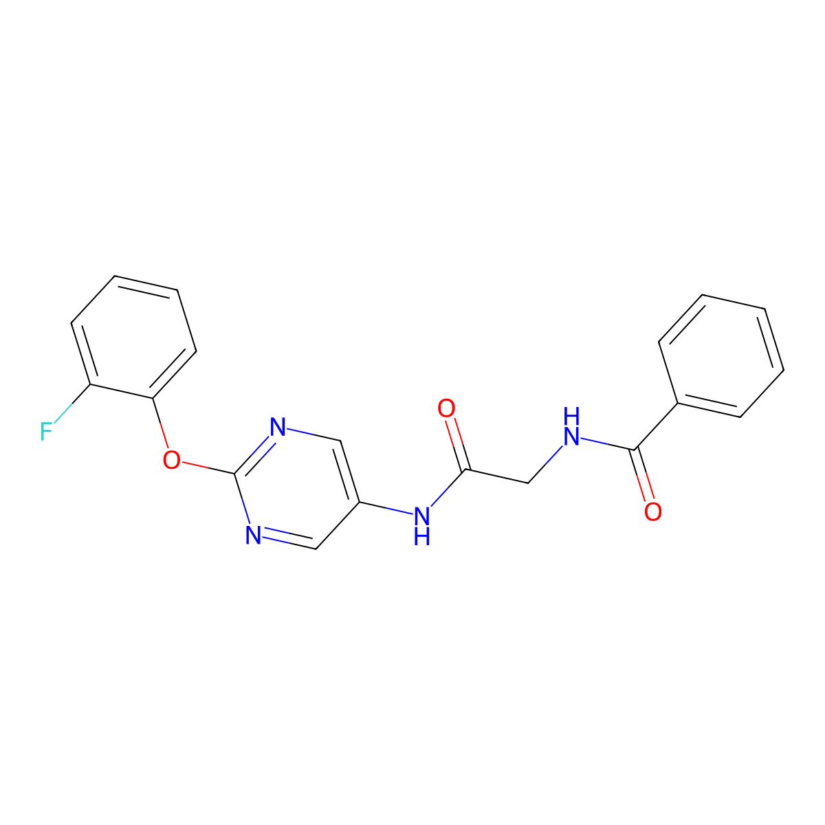 N-(2-((2-(2-fluorophenoxy)pyrimidin-5-yl)amino)-2-oxoethyl)benzamide molecular structure, CAS 1421524-55-1