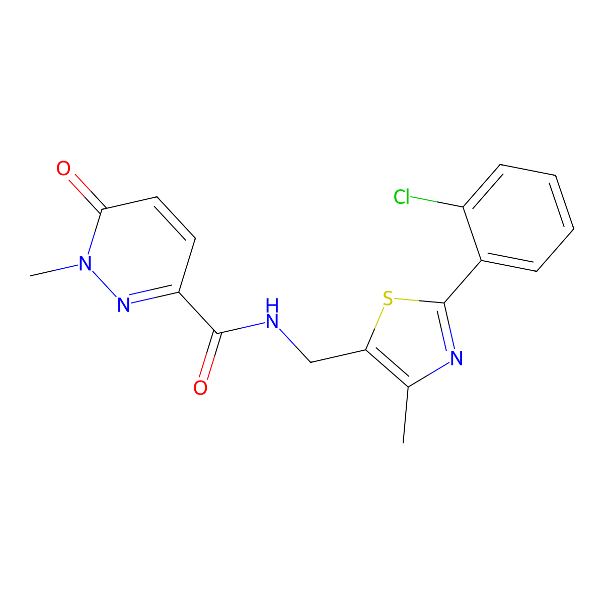 N-((2-(2-chlorophenyl)-4-methylthiazol-5-yl)methyl)-1-methyl-6-oxo-1,6-dihydropyridazine-3-carboxamide molecular structure, CAS 1421524-60-8