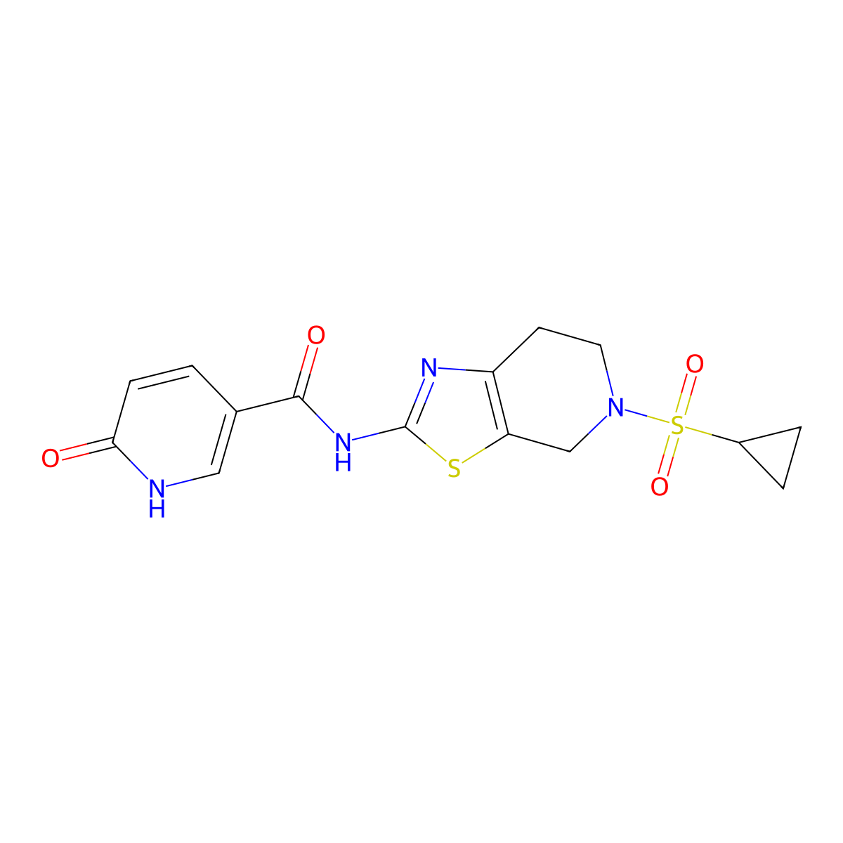 N-(5-(cyclopropylsulfonyl)-4,5,6,7-tetrahydrothiazolo[5,4-c]pyridin-2-yl)-6-oxo-1,6-dihydropyridine-3-carboxamide molecular structure, CAS 1421524-61-9