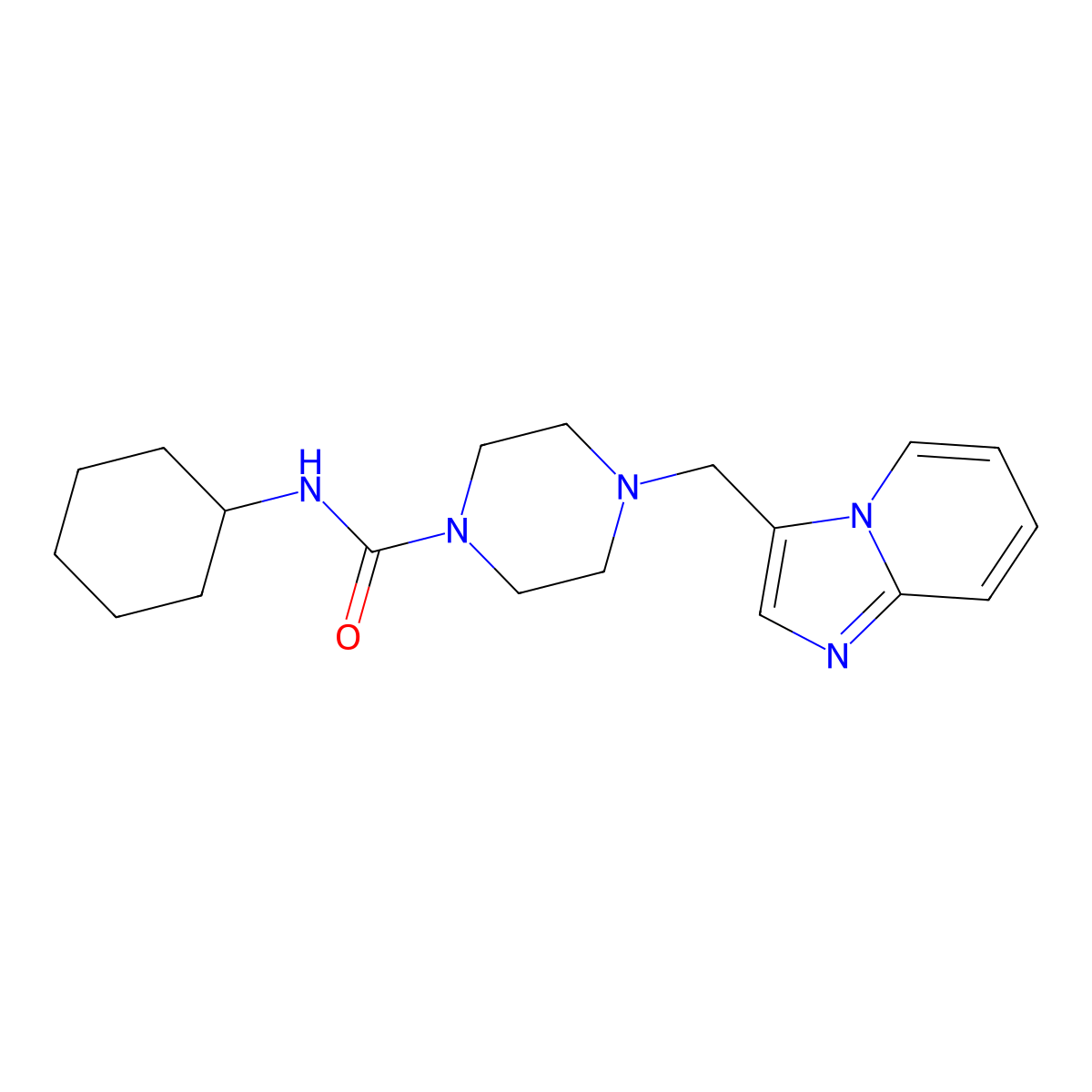 N-cyclohexyl-4-(imidazo[1,2-a]pyridin-3-ylmethyl)piperazine-1-carboxamide molecular structure, CAS 1421524-62-0