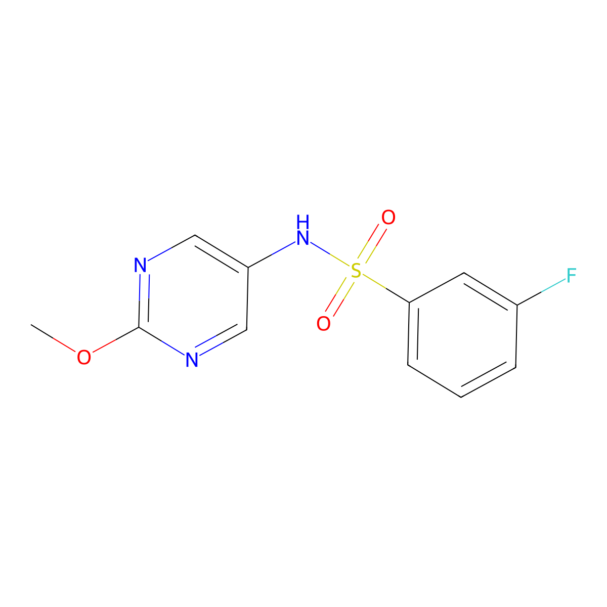 3-fluoro-N-(2-methoxypyrimidin-5-yl)benzenesulfonamide molecular structure, CAS 1421524-64-2