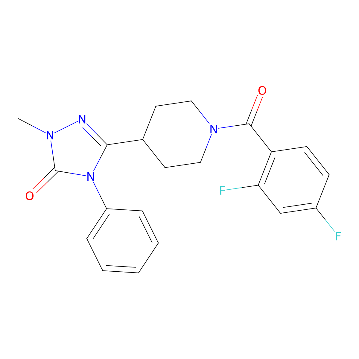 3-(1-(2,4-difluorobenzoyl)piperidin-4-yl)-1-methyl-4-phenyl-1H-1,2,4-triazol-5(4H)-one molecular structure, CAS 1421524-67-5