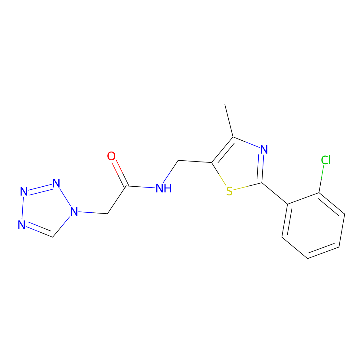 N-((2-(2-chlorophenyl)-4-methylthiazol-5-yl)methyl)-2-(1H-tetrazol-1-yl)acetamide molecular structure, CAS 1421524-69-7