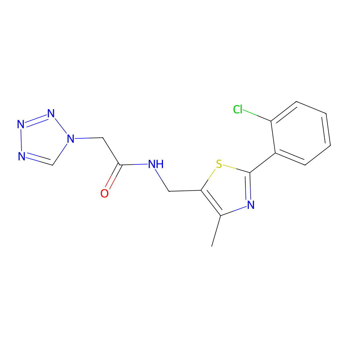 N-((2-(2-chlorophenyl)-4-methylthiazol-5-yl)methyl)-2-(1H-tetrazol-1-yl)acetamide molecular structure, CAS 1421524-69-7