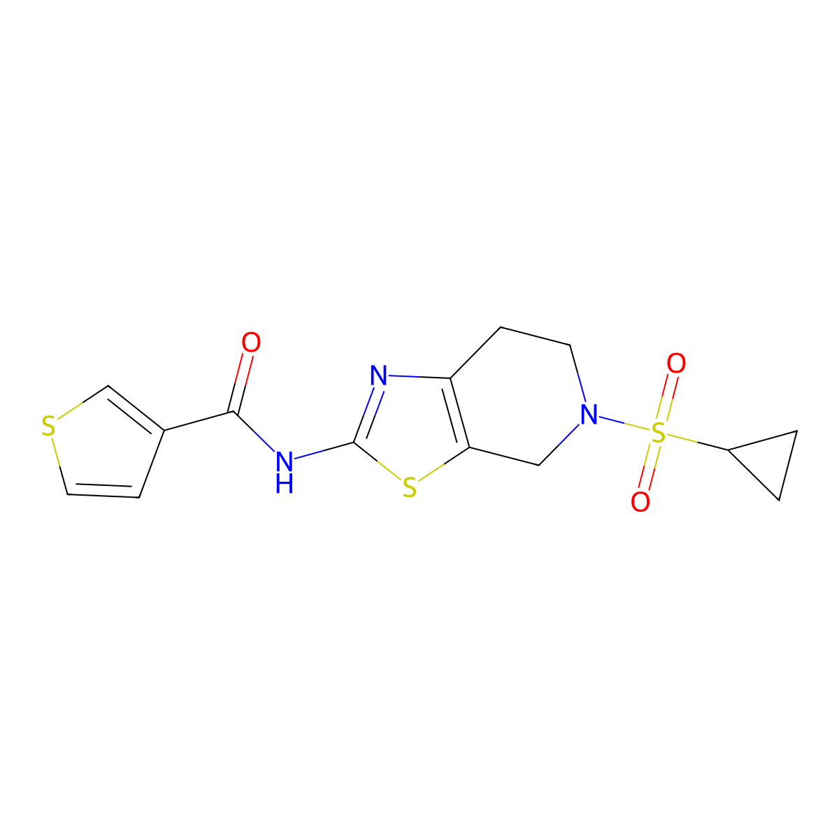 N-(5-(cyclopropylsulfonyl)-4,5,6,7-tetrahydrothiazolo[5,4-c]pyridin-2-yl)thiophene-3-carboxamide molecular structure, CAS 1421524-70-0