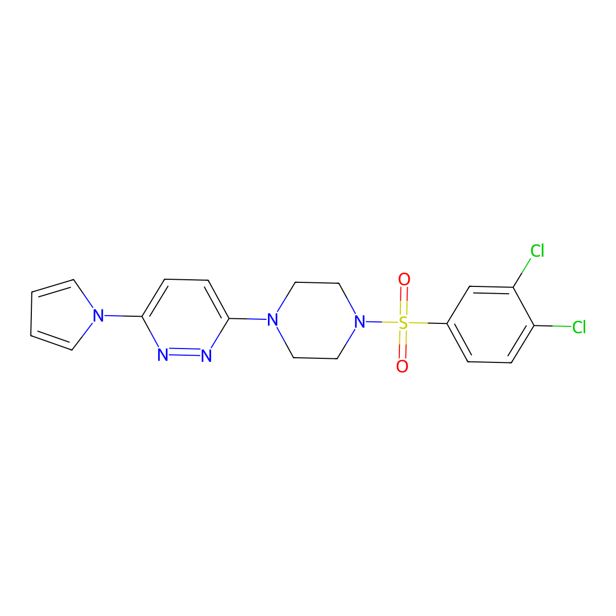 3-(4-((3,4-dichlorophenyl)sulfonyl)piperazin-1-yl)-6-(1H-pyrrol-1-yl)pyridazine molecular structure, CAS 1421524-71-1