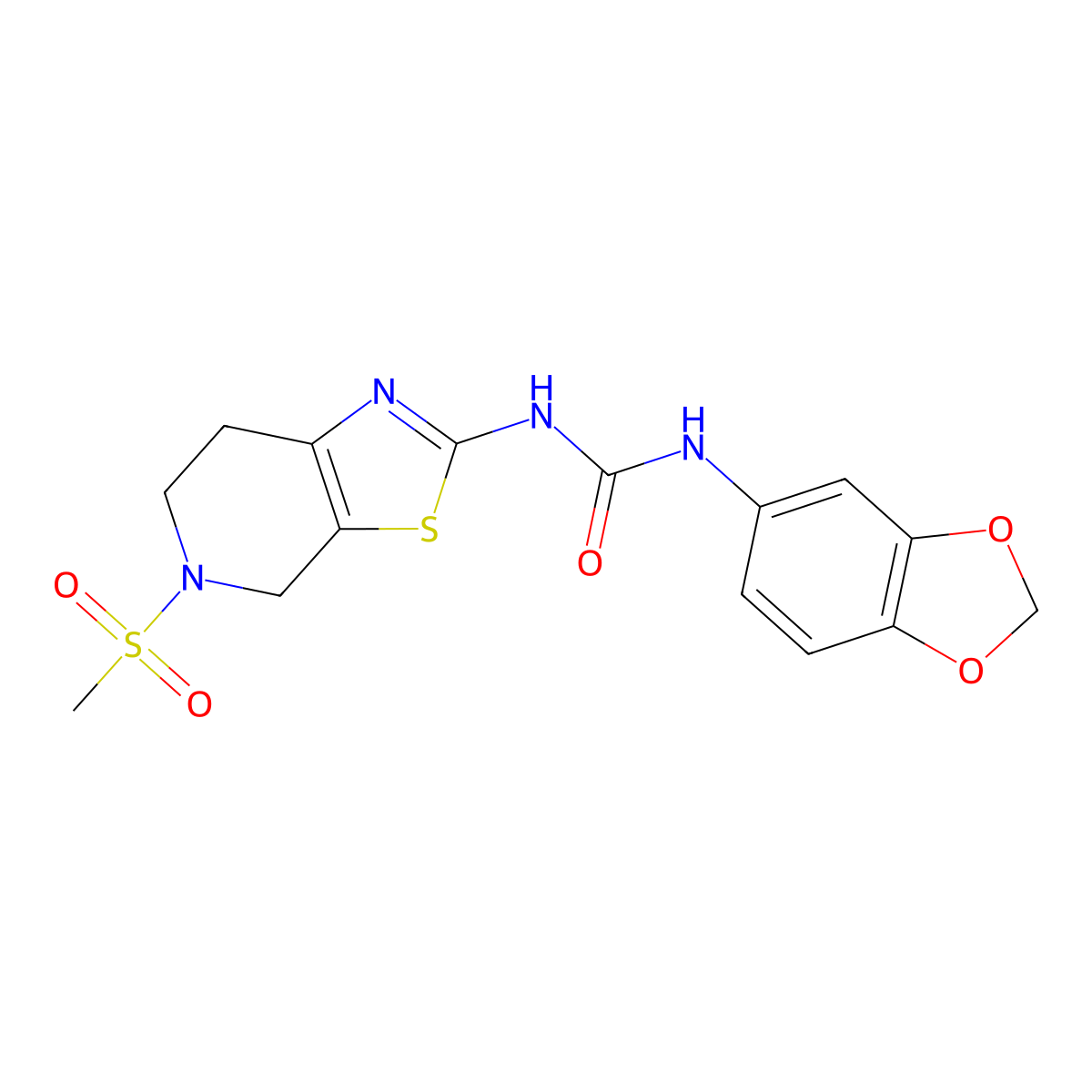 1-(Benzo[d][1,3]dioxol-5-yl)-3-(5-(methylsulfonyl)-4,5,6,7-tetrahydrothiazolo[5,4-c]pyridin-2-yl)urea molecular structure, CAS 1421524-72-2