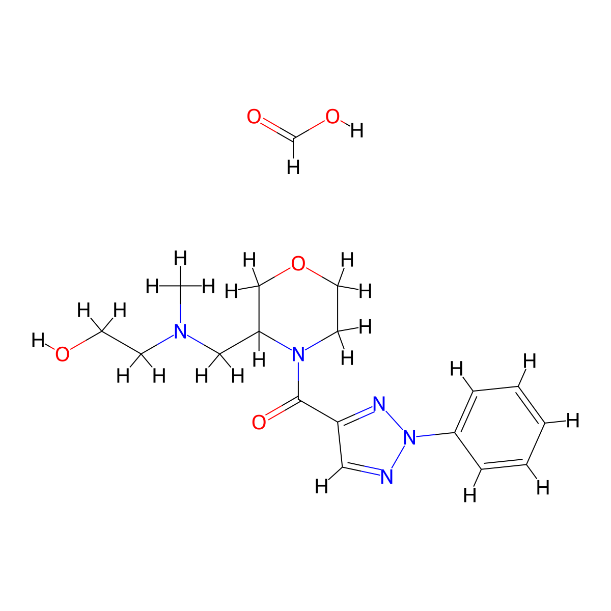 (3-(((2-hydroxyethyl)(methyl)amino)methyl)morpholino)(2-phenyl-2H-1,2,3-triazol-4-yl)methanone formate molecular structure, CAS 1421524-79-9