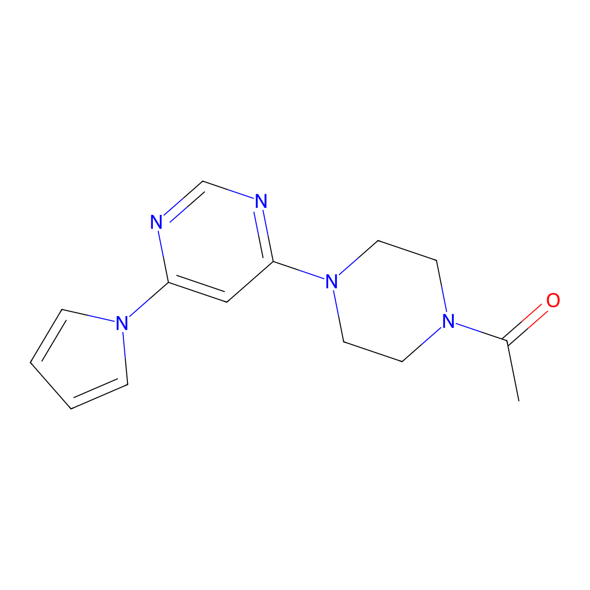 1-(4-(6-(1H-pyrrol-1-yl)pyrimidin-4-yl)piperazin-1-yl)ethanone molecular structure, CAS 1421524-80-2