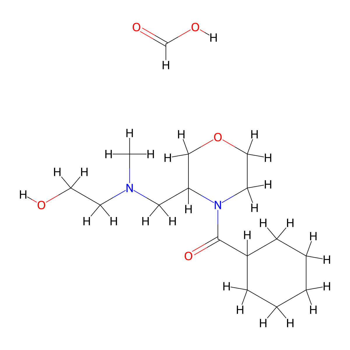 Cyclohexyl(3-(((2-hydroxyethyl)(methyl)amino)methyl)morpholino)methanone formate molecular structure, CAS 1421524-83-5