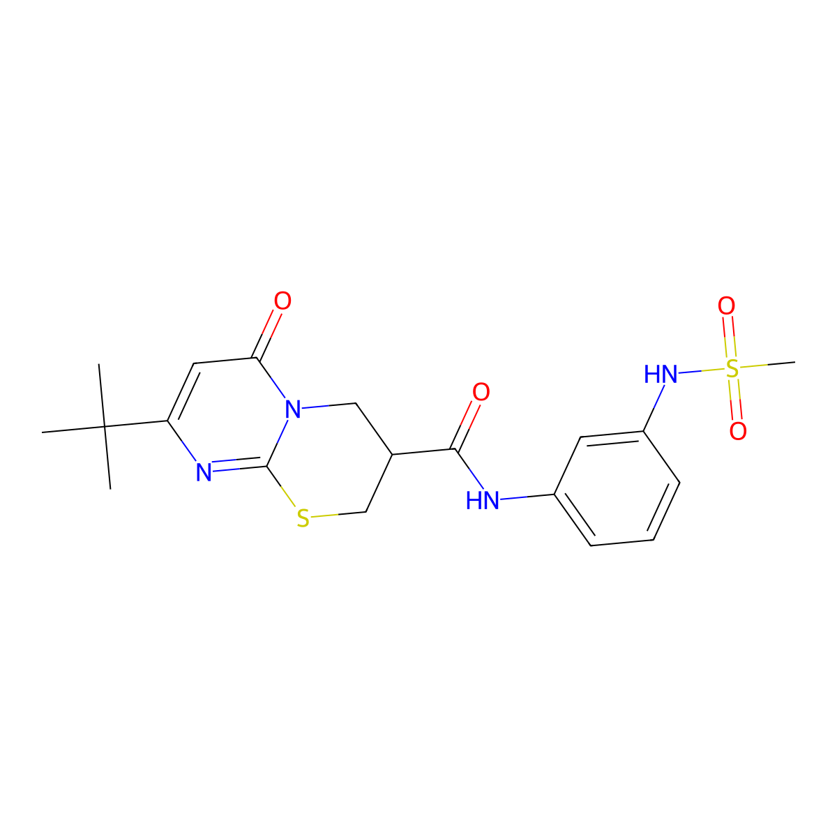 8-tert-butyl-N-(3-methanesulfonamidophenyl)-6-oxo-2H,3H,4H,6H-pyrimido[2,1-b][1,3]thiazine-3-carboxamide molecular structure, CAS 1421524-84-6