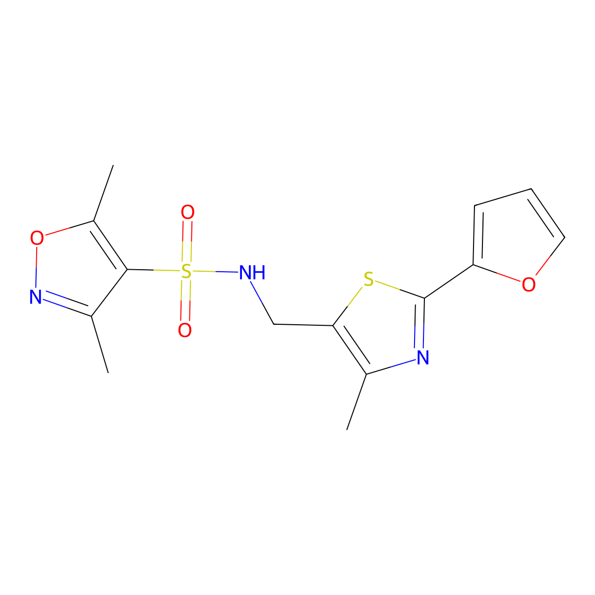 N-((2-(furan-2-yl)-4-methylthiazol-5-yl)methyl)-3,5-dimethylisoxazole-4-sulfonamide molecular structure, CAS 1421524-88-0