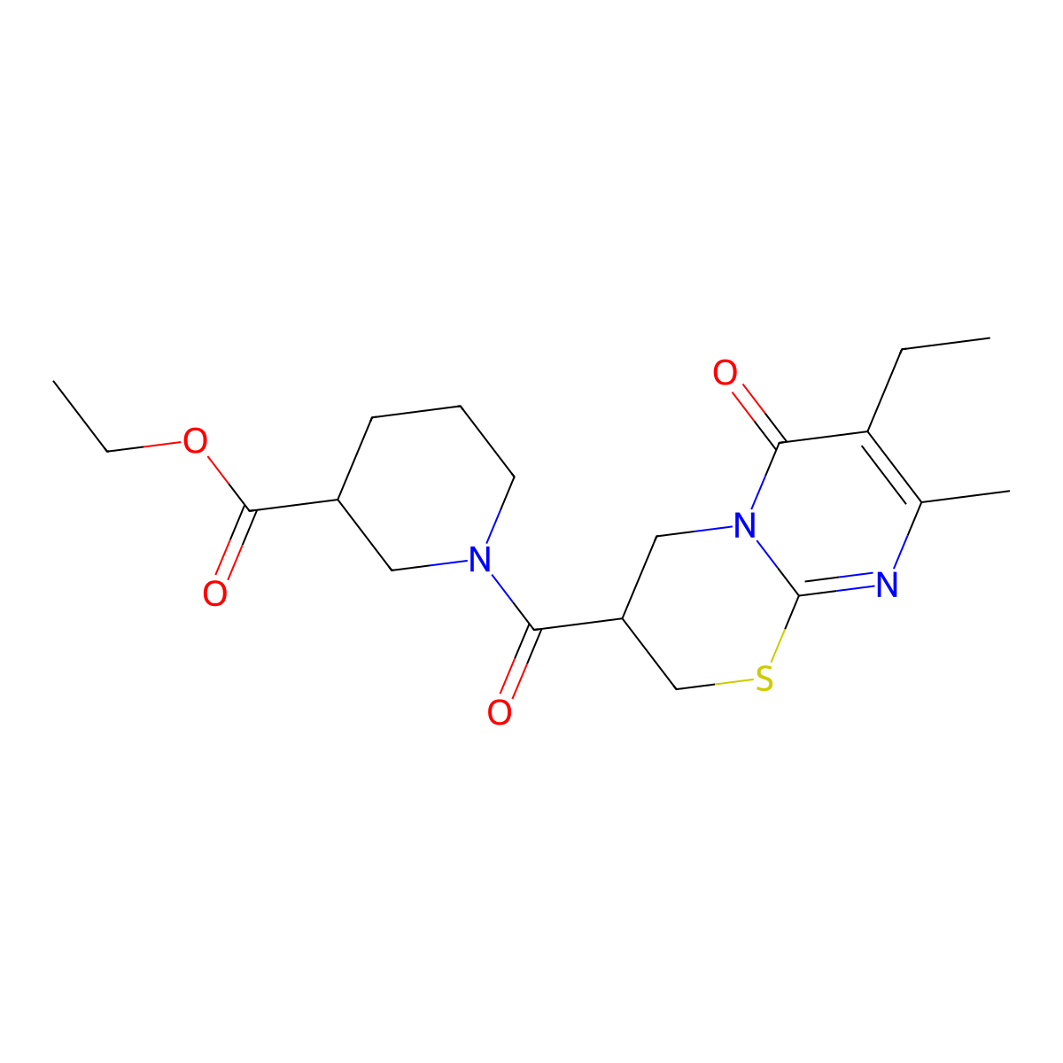 Ethyl 1-(7-ethyl-8-methyl-6-oxo-2,3,4,6-tetrahydropyrimido[2,1-b][1,3]thiazine-3-carbonyl)piperidine-3-carboxylate molecular structure, CAS 1421524-92-6