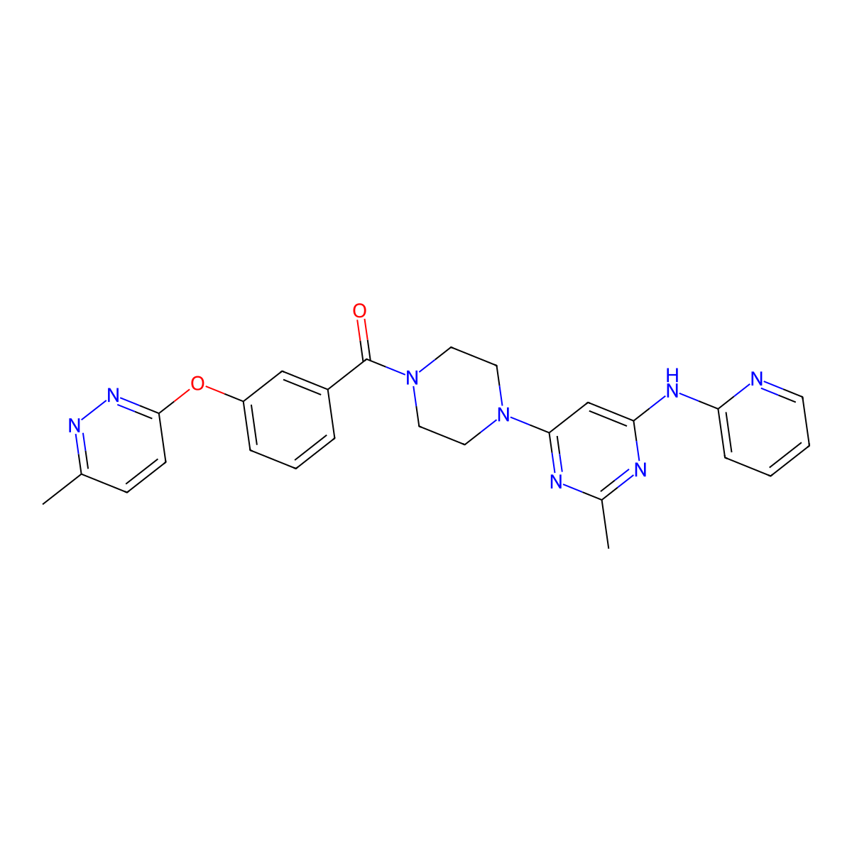 (4-(2-Methyl-6-(pyridin-2-ylamino)pyrimidin-4-yl)piperazin-1-yl)(3-((6-methylpyridazin-3-yl)oxy)phenyl)methanone molecular structure, CAS 1421524-98-2