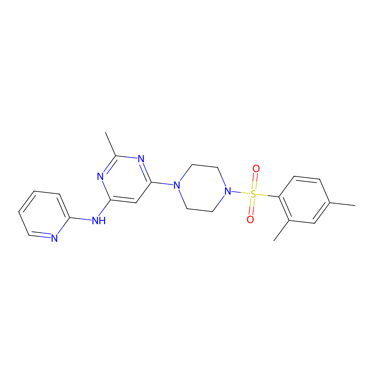 6-(4-((2,4-dimethylphenyl)sulfonyl)piperazin-1-yl)-2-methyl-N-(pyridin-2-yl)pyrimidin-4-amine molecular structure, CAS 1421525-06-5