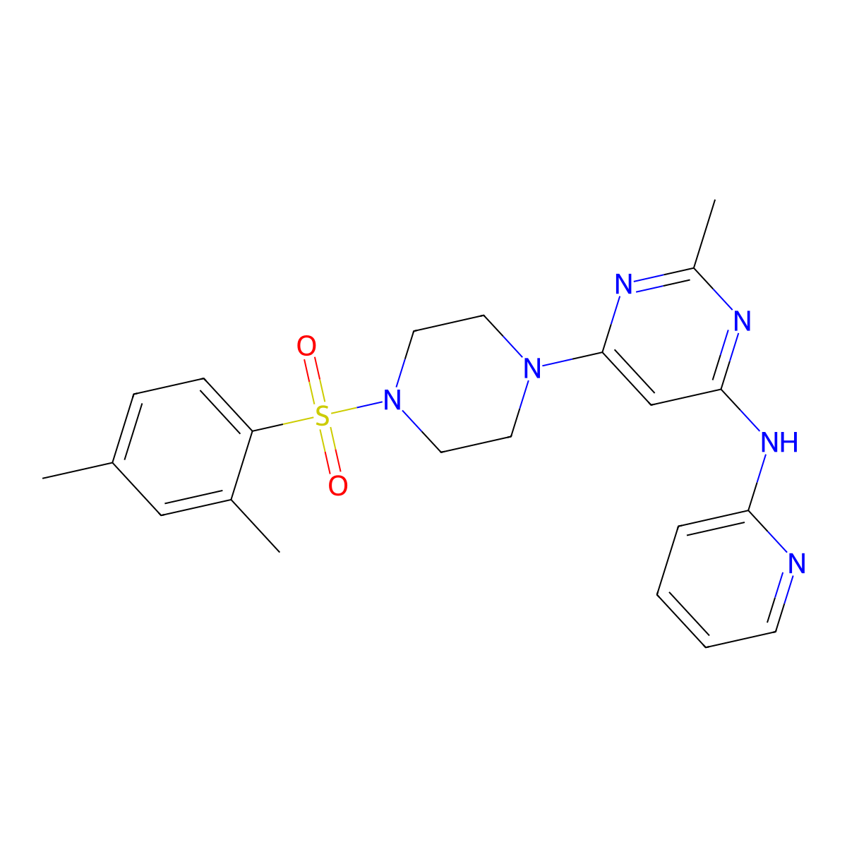 6-(4-((2,4-dimethylphenyl)sulfonyl)piperazin-1-yl)-2-methyl-N-(pyridin-2-yl)pyrimidin-4-amine molecular structure, CAS 1421525-06-5