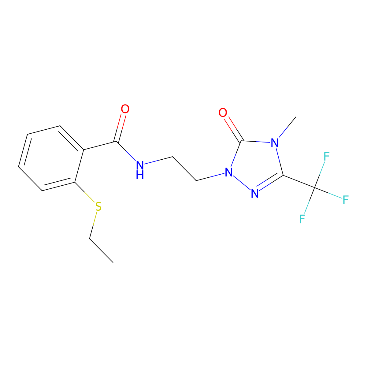 2-(ethylsulfanyl)-N-{2-[4-methyl-5-oxo-3-(trifluoromethyl)-4,5-dihydro-1H-1,2,4-triazol-1-yl]ethyl}benzamide molecular structure, CAS 1421525-07-6