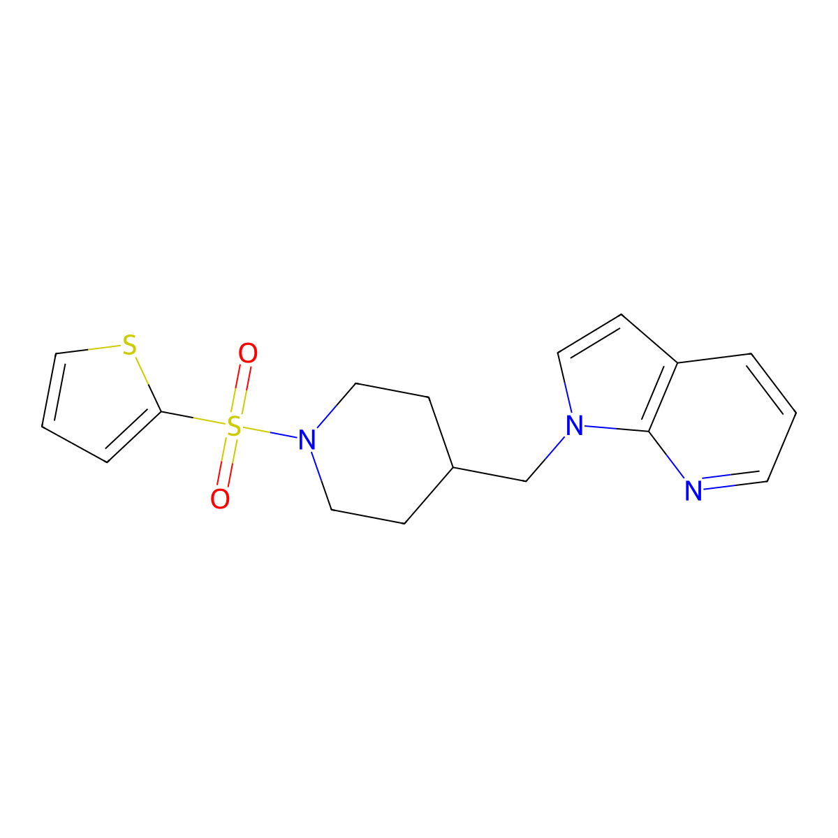 1-((1-(thiophen-2-ylsulfonyl)piperidin-4-yl)methyl)-1H-pyrrolo[2,3-b]pyridine molecular structure, CAS 1421525-08-7