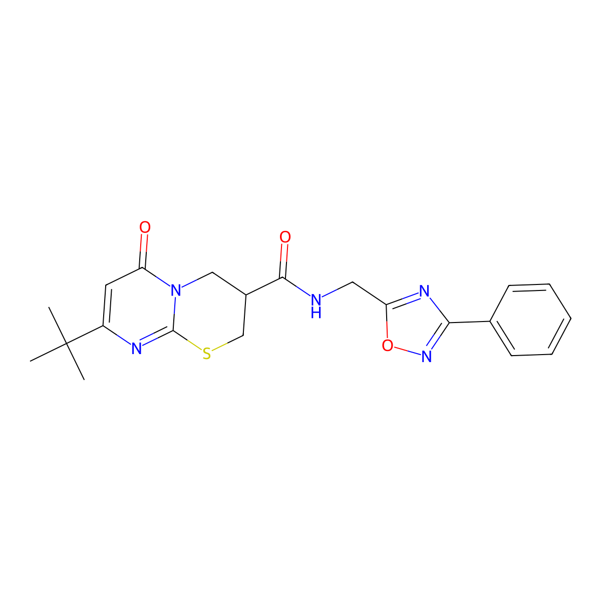 8-(tert-butyl)-6-oxo-N-((3-phenyl-1,2,4-oxadiazol-5-yl)methyl)-2,3,4,6-tetrahydropyrimido[2,1-b][1,3]thiazine-3-carboxamide molecular structure, CAS 1421525-11-2