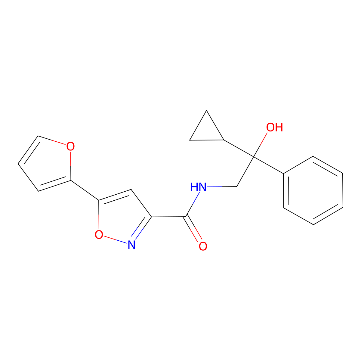 N-(2-cyclopropyl-2-hydroxy-2-phenylethyl)-5-(furan-2-yl)isoxazole-3-carboxamide molecular structure, CAS 1421525-13-4