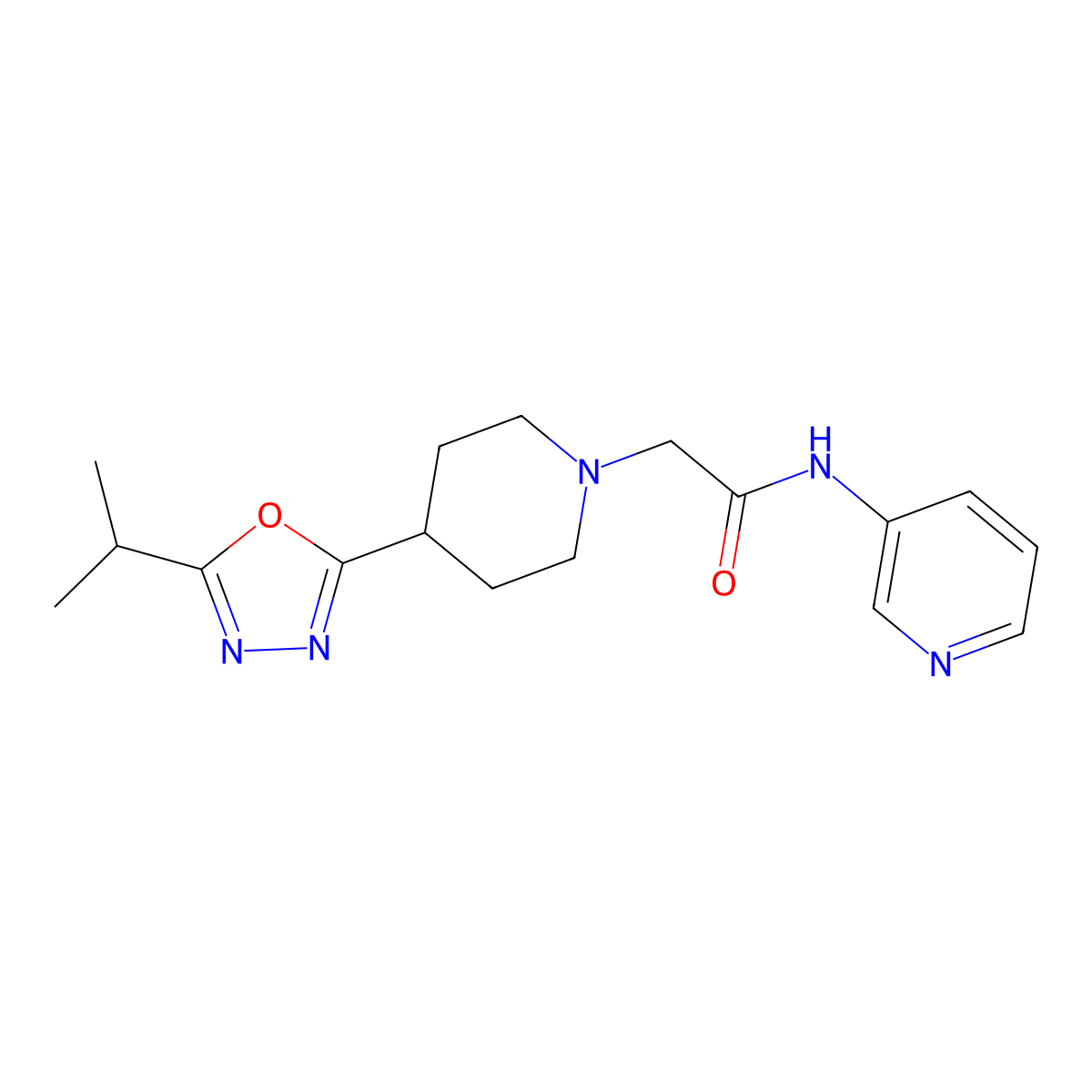 2-(4-(5-isopropyl-1,3,4-oxadiazol-2-yl)piperidin-1-yl)-N-(pyridin-3-yl)acetamide molecular structure, CAS 1421525-26-9