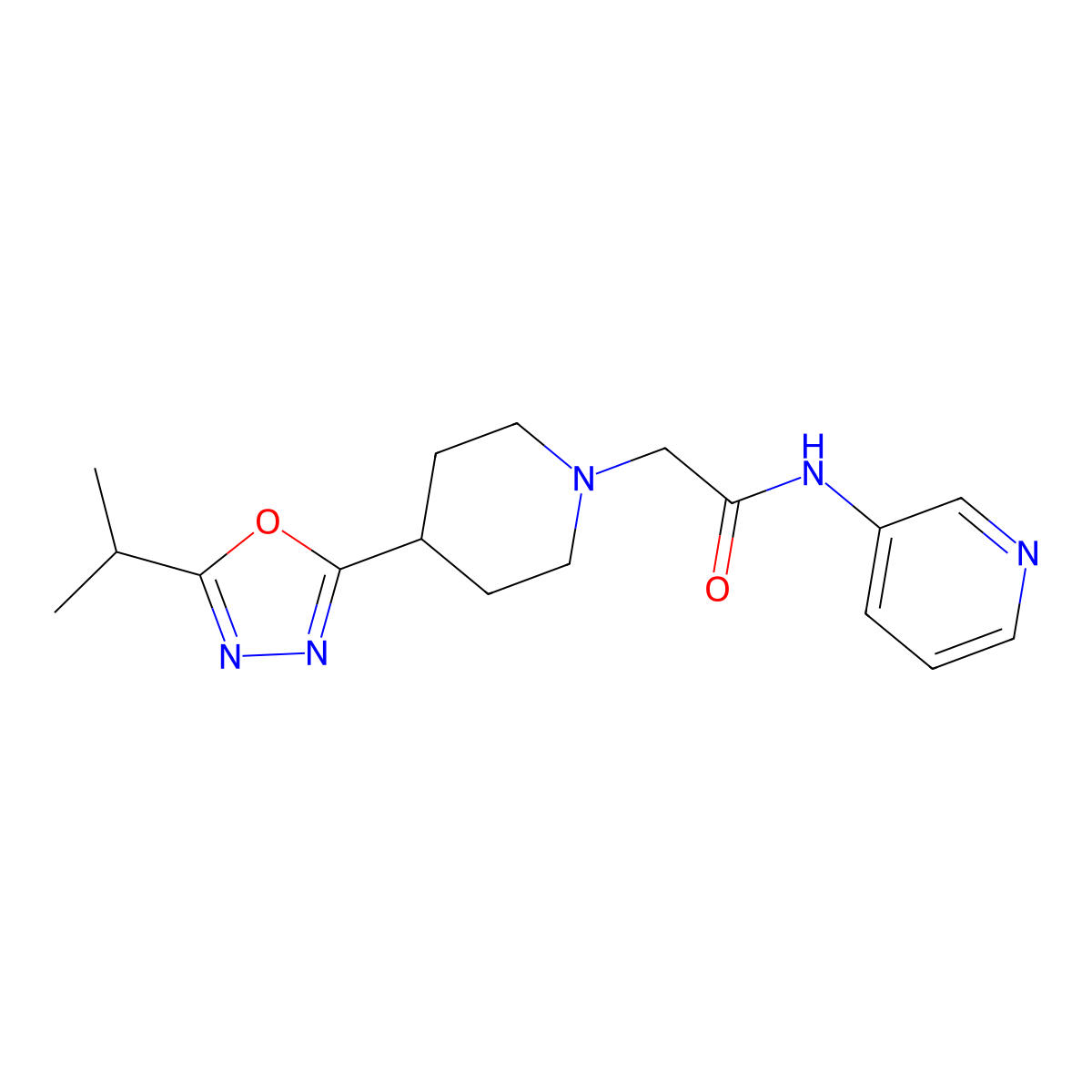 2-(4-(5-isopropyl-1,3,4-oxadiazol-2-yl)piperidin-1-yl)-N-(pyridin-3-yl)acetamide molecular structure, CAS 1421525-26-9