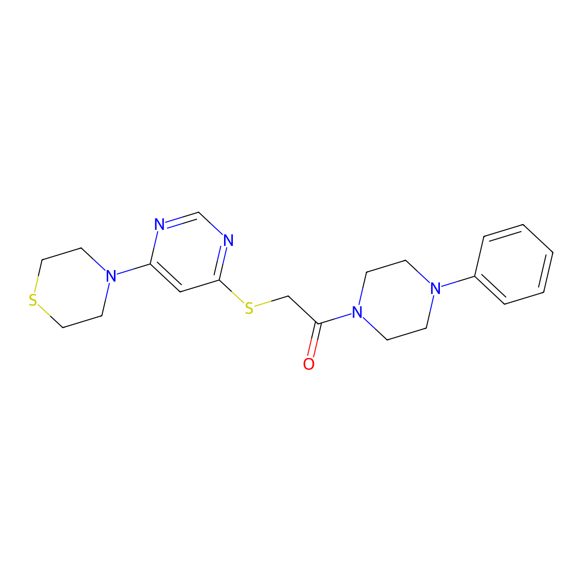 1-(4-Phenylpiperazin-1-yl)-2-((6-thiomorpholinopyrimidin-4-yl)thio)ethanone molecular structure, CAS 1421525-29-2
