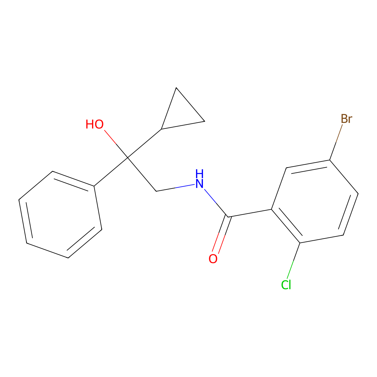 5-bromo-2-chloro-N-(2-cyclopropyl-2-hydroxy-2-phenylethyl)benzamide molecular structure, CAS 1421525-32-7