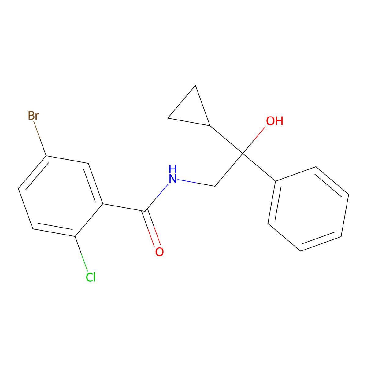 5-bromo-2-chloro-N-(2-cyclopropyl-2-hydroxy-2-phenylethyl)benzamide molecular structure, CAS 1421525-32-7