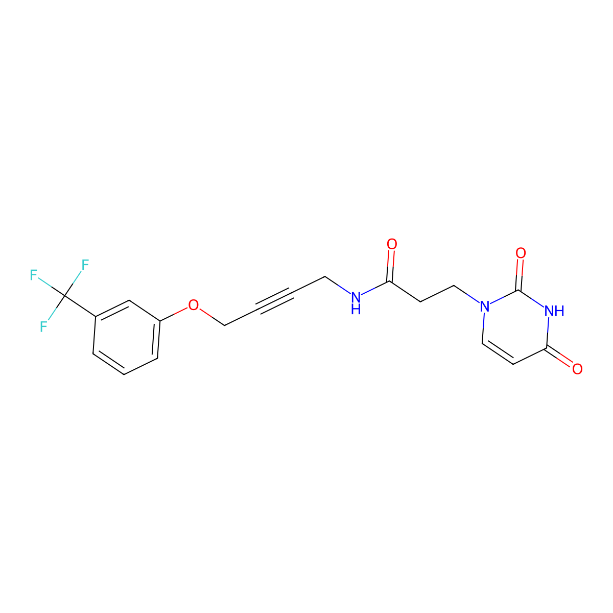 3-(2,4-dioxo-3,4-dihydropyrimidin-1(2H)-yl)-N-(4-(3-(trifluoromethyl)phenoxy)but-2-yn-1-yl)propanamide molecular structure, CAS 1421525-44-1