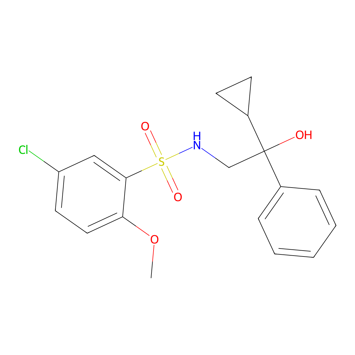 5-chloro-N-(2-cyclopropyl-2-hydroxy-2-phenylethyl)-2-methoxybenzenesulfonamide molecular structure, CAS 1421525-47-4