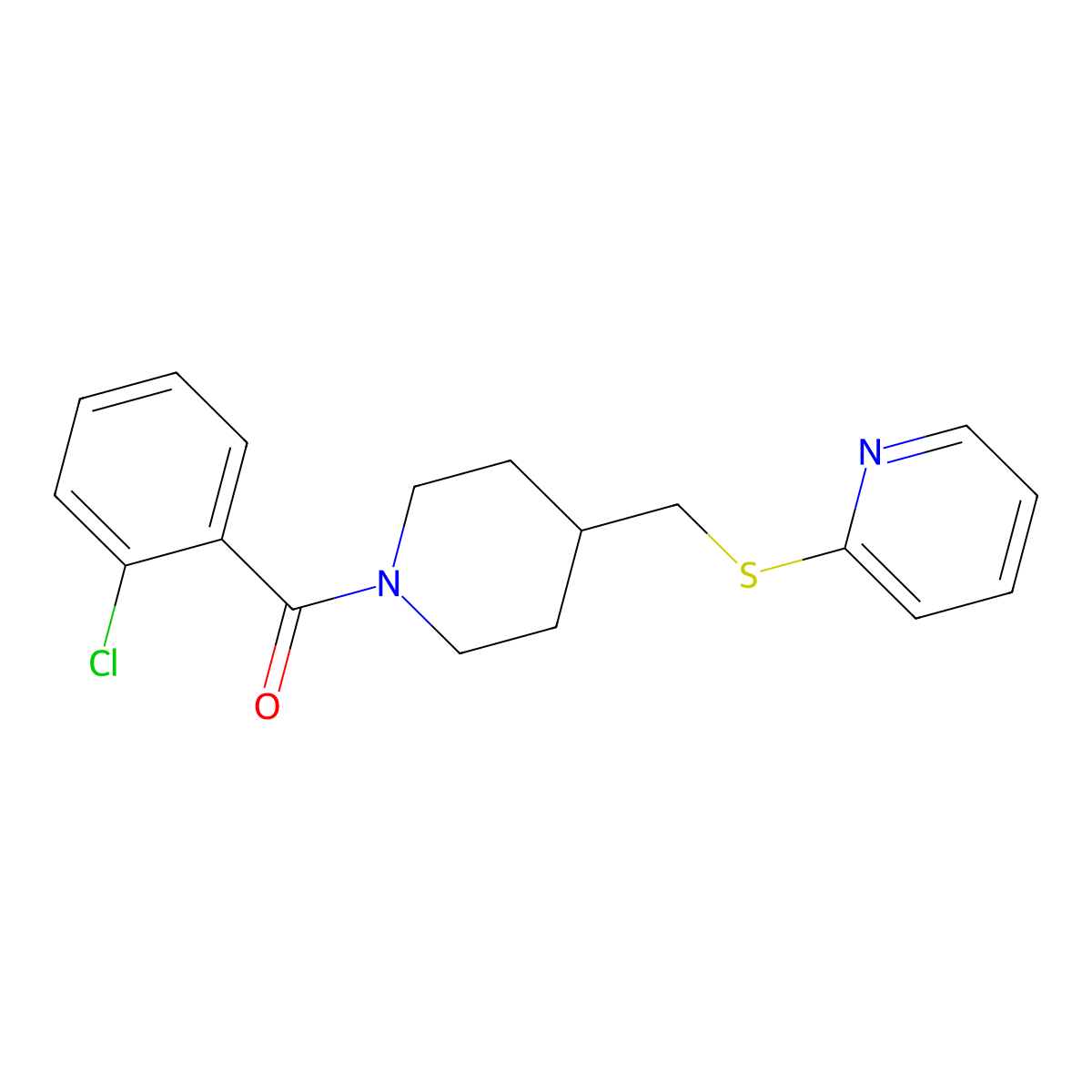 (2-Chlorophenyl)(4-((pyridin-2-ylthio)methyl)piperidin-1-yl)methanone molecular structure, CAS 1421525-48-5
