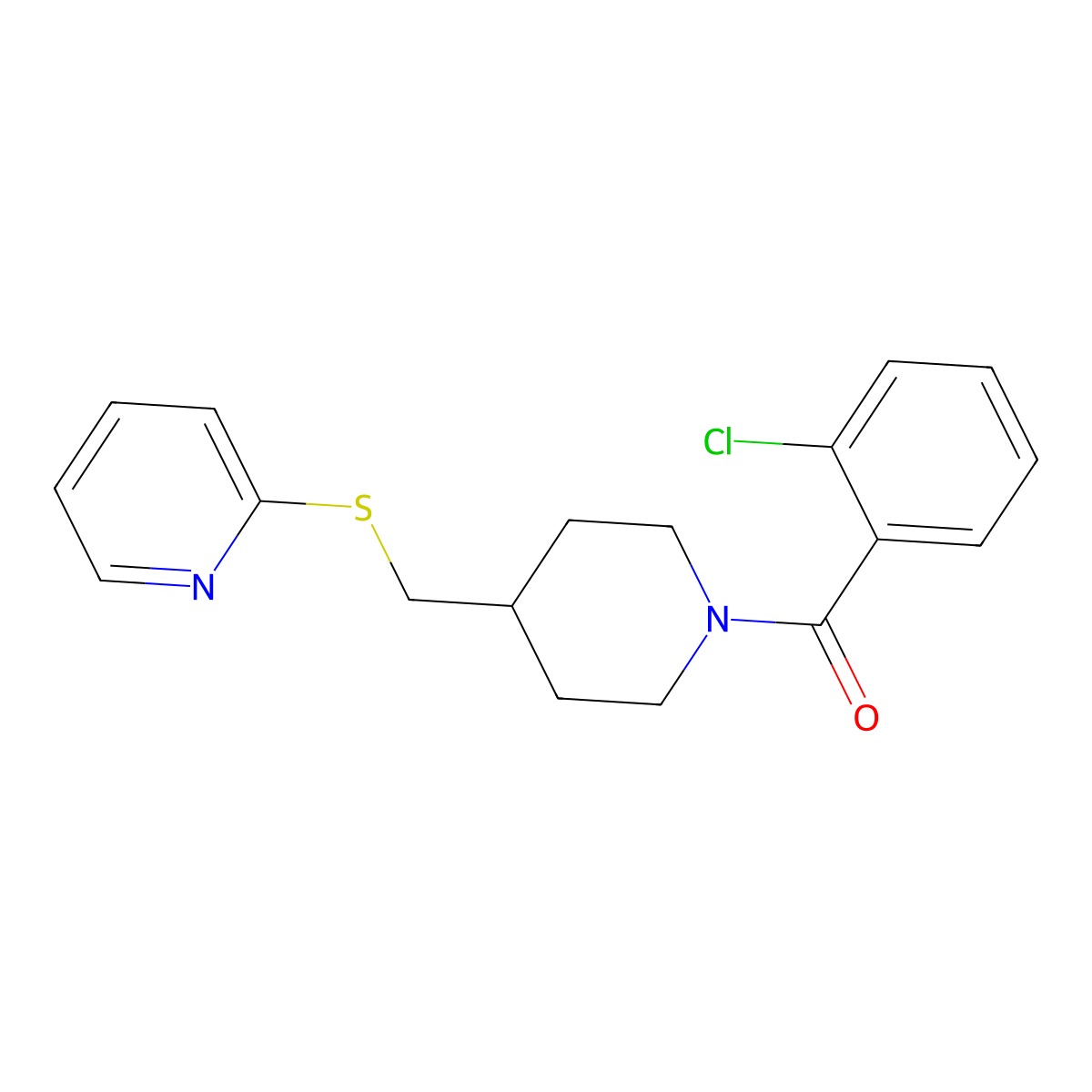 (2-Chlorophenyl)(4-((pyridin-2-ylthio)methyl)piperidin-1-yl)methanone molecular structure, CAS 1421525-48-5