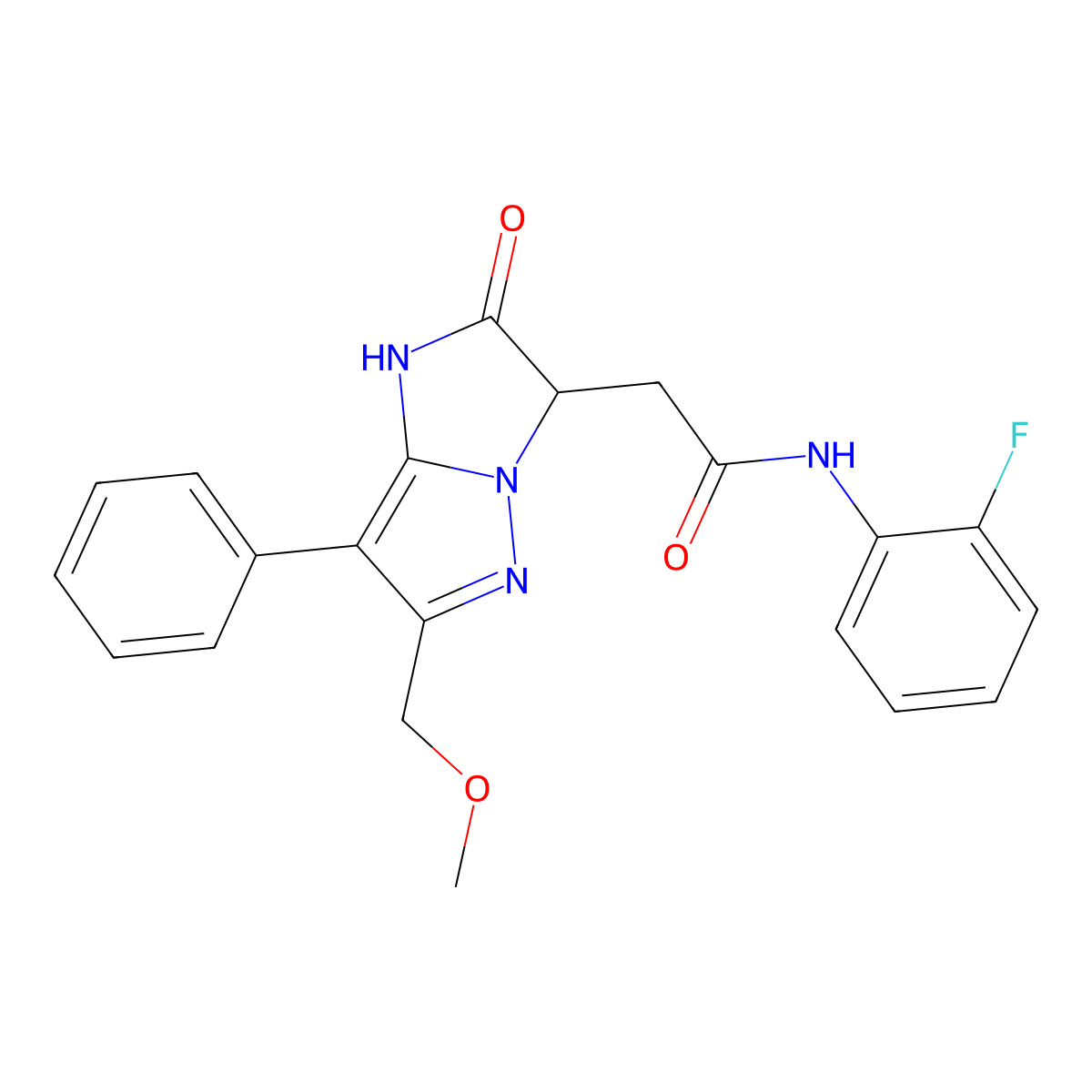 N-(2-fluorophenyl)-2-(6-(methoxymethyl)-2-oxo-7-phenyl-2,3-dihydro-1H-imidazo[1,2-b]pyrazol-3-yl)acetamide molecular structure, CAS 1421525-55-4