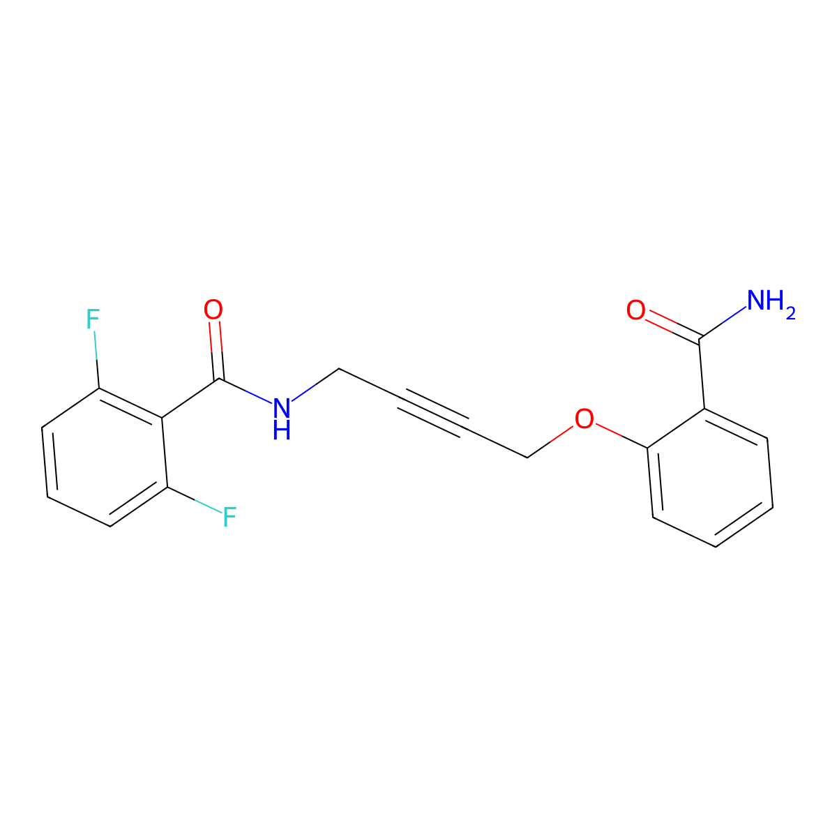 N-(4-(2-carbamoylphenoxy)but-2-yn-1-yl)-2,6-difluorobenzamide molecular structure, CAS 1421525-57-6