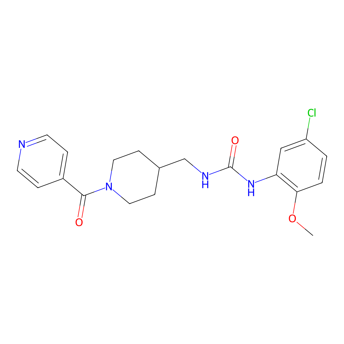 1-(5-Chloro-2-methoxyphenyl)-3-((1-isonicotinoylpiperidin-4-yl)methyl)urea molecular structure, CAS 1421525-62-3