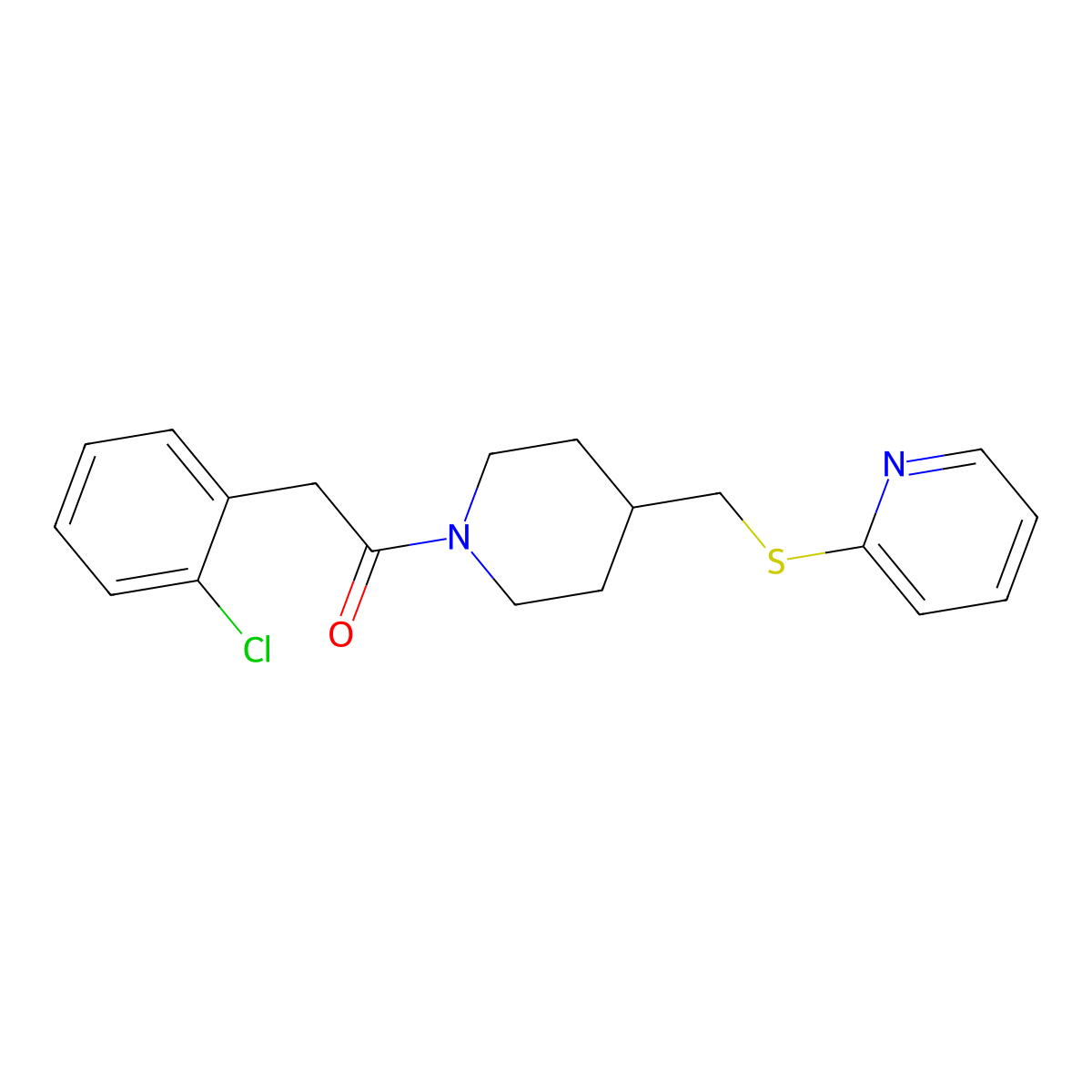 2-(2-Chlorophenyl)-1-(4-((pyridin-2-ylthio)methyl)piperidin-1-yl)ethanone molecular structure, CAS 1421525-65-6