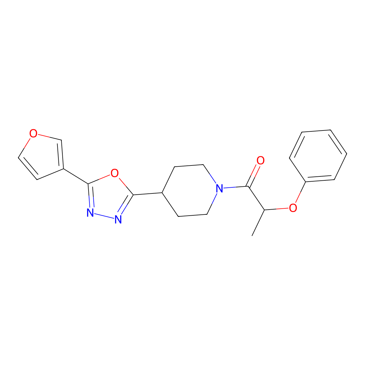1-(4-(5-(Furan-3-yl)-1,3,4-oxadiazol-2-yl)piperidin-1-yl)-2-phenoxypropan-1-one molecular structure, CAS 1421525-79-2