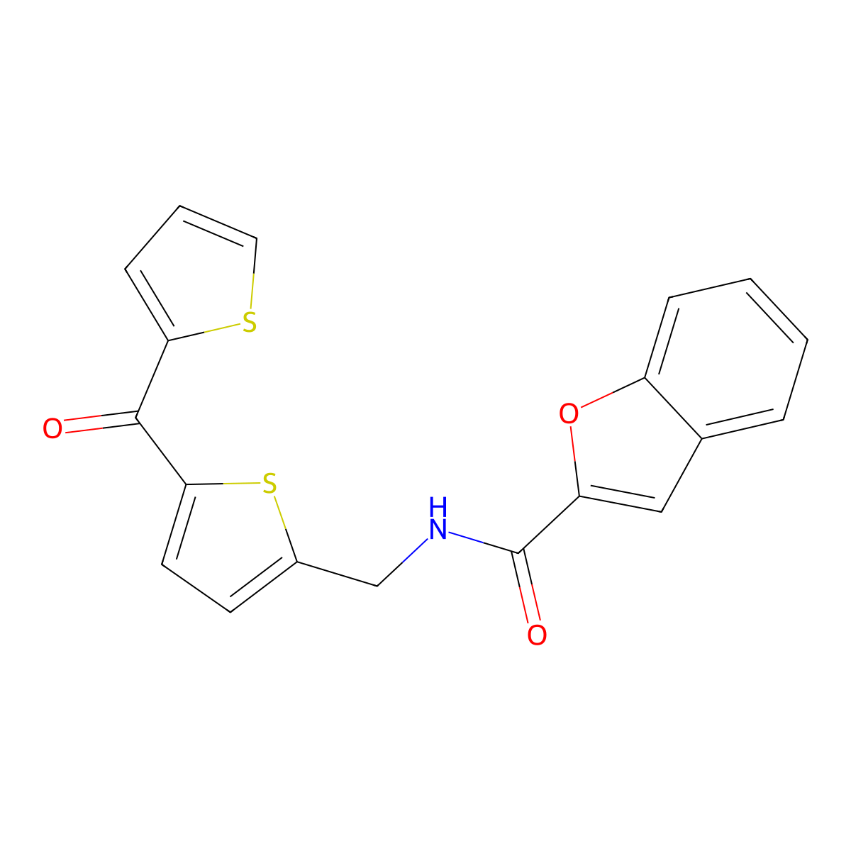 N-{[5-(Thiophene-2-carbonyl)thiophen-2-YL]methyl}-1-benzofuran-2-carboxamide molecular structure, CAS 1421525-93-0