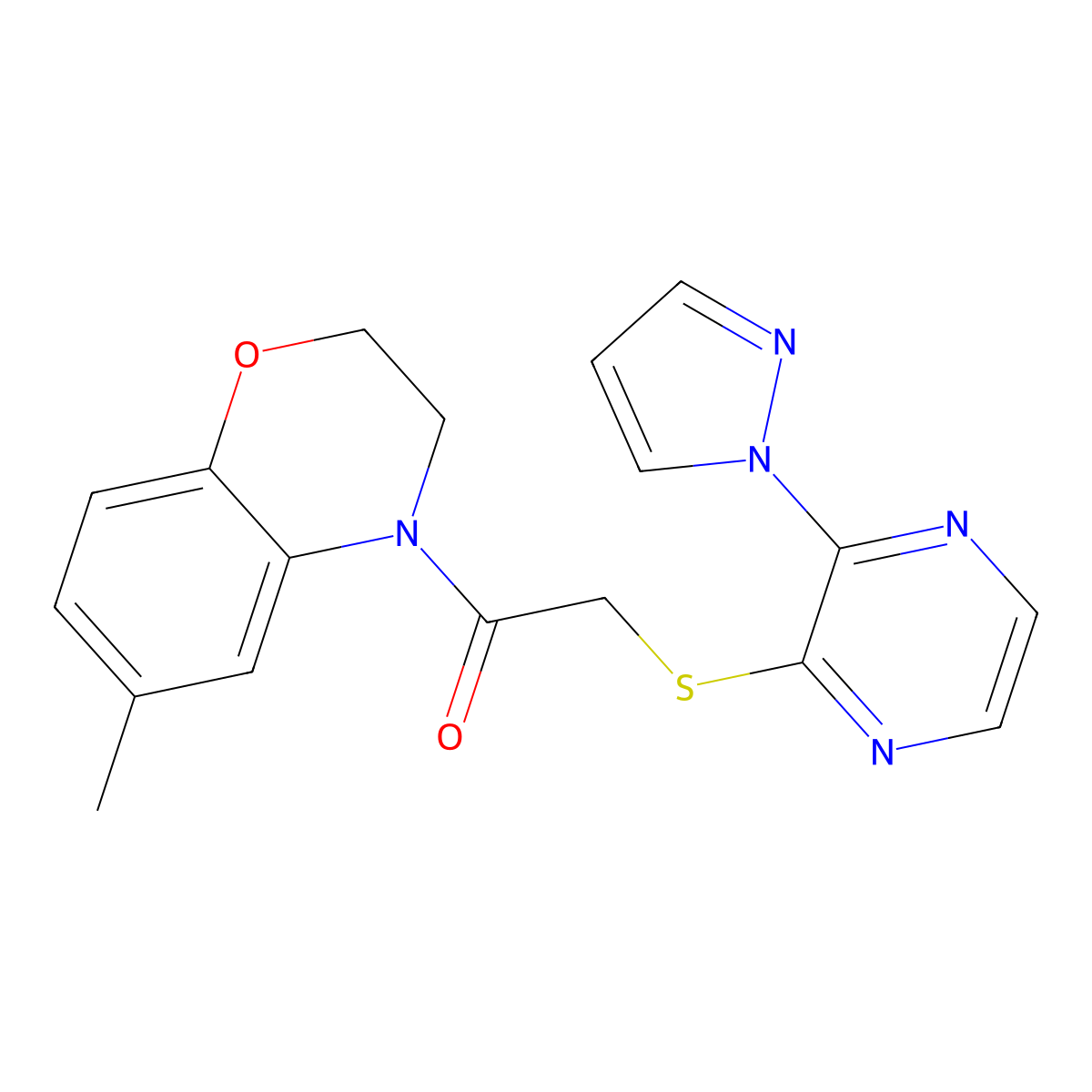 2-((3-(1H-pyrazol-1-yl)pyrazin-2-yl)thio)-1-(6-methyl-2H-benzo[b][1,4]oxazin-4(3H)-yl)ethanone molecular structure, CAS 1421526-02-4