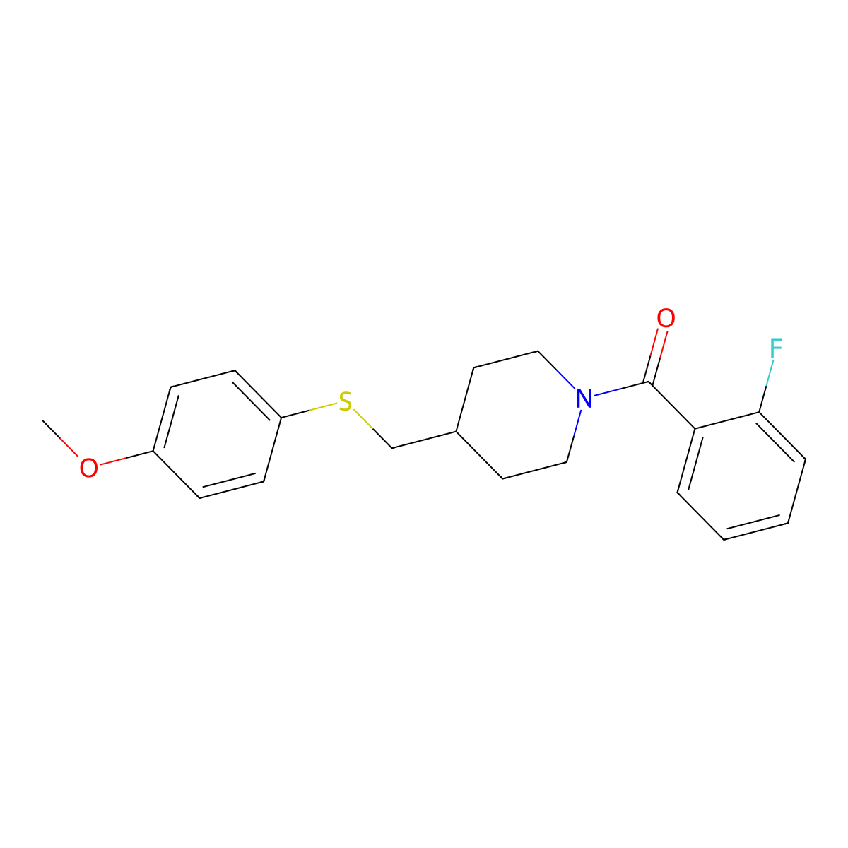 (2-Fluorophenyl)(4-(((4-methoxyphenyl)thio)methyl)piperidin-1-yl)methanone molecular structure, CAS 1421526-07-9