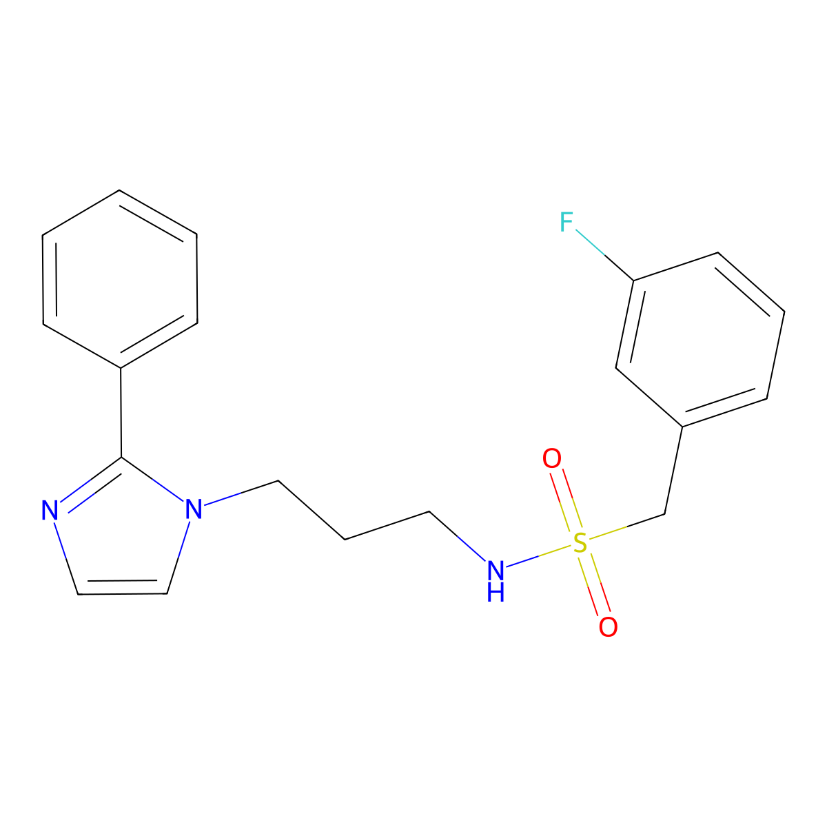 1-(3-fluorophenyl)-N-(3-(2-phenyl-1H-imidazol-1-yl)propyl)methanesulfonamide molecular structure, CAS 1421526-08-0