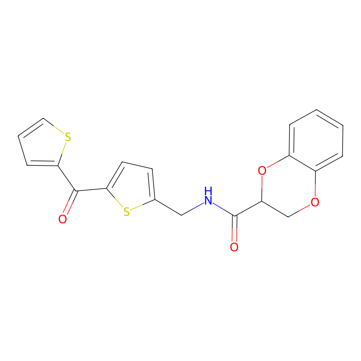 N-((5-(thiophene-2-carbonyl)thiophen-2-yl)methyl)-2,3-dihydrobenzo[b][1,4]dioxine-2-carboxamide molecular structure, CAS 1421526-09-1