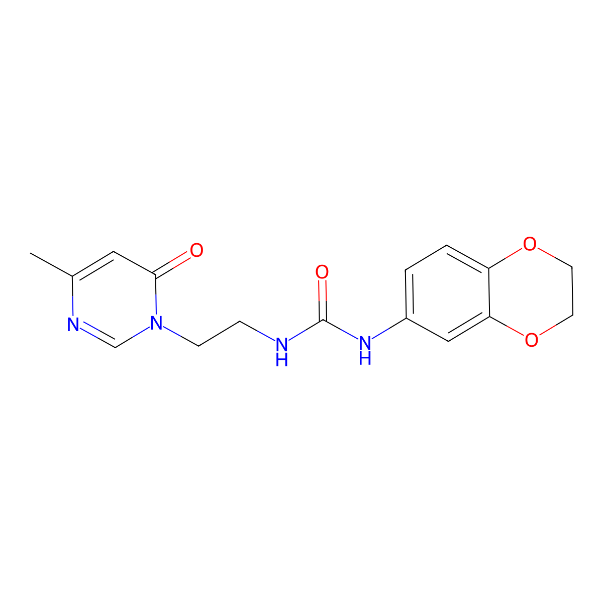 1-(2,3-Dihydro-1,4-benzodioxin-6-yl)-3-[2-(4-methyl-6-oxo-1,6-dihydropyrimidin-1-yl)ethyl]urea molecular structure, CAS 1421526-10-4