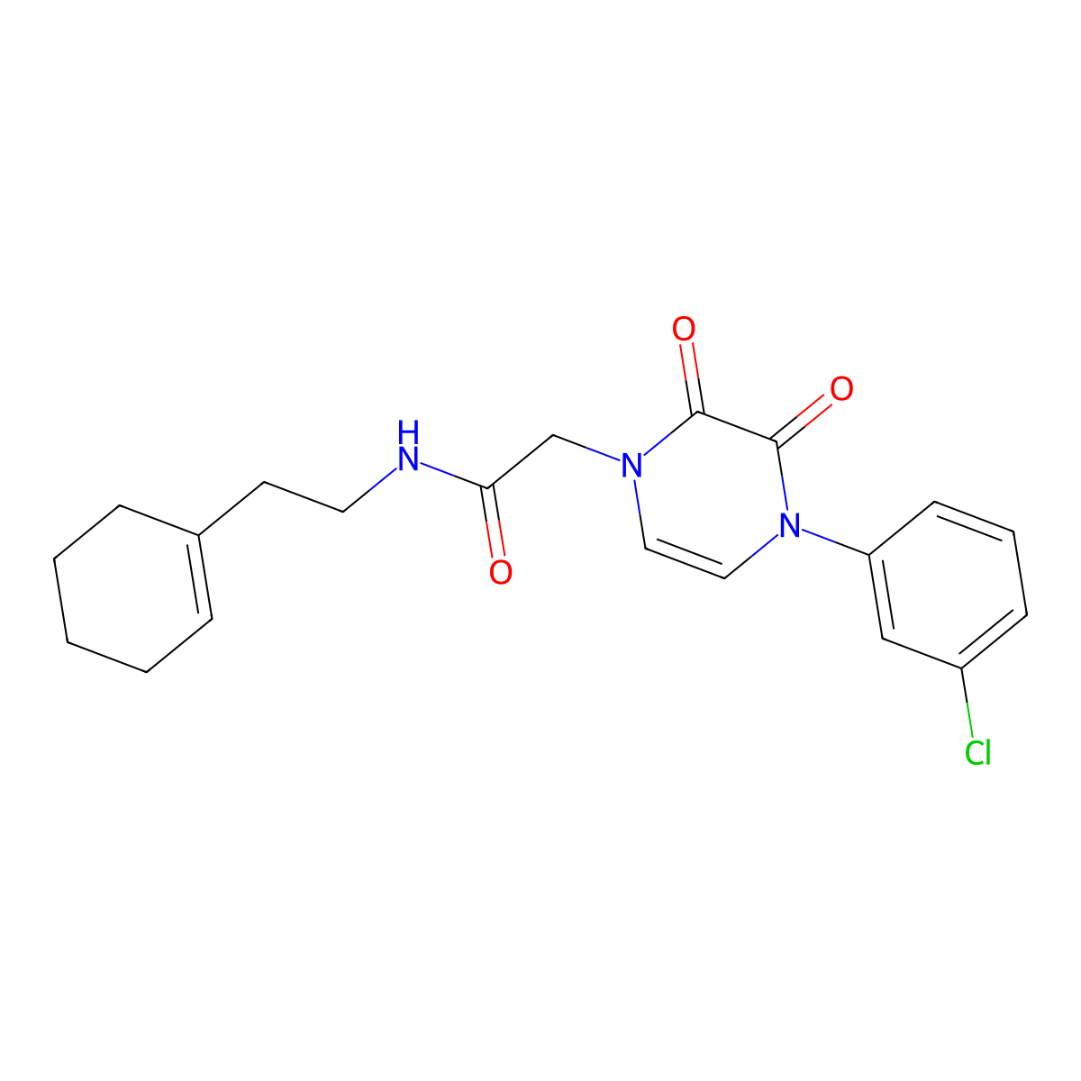 2-(4-(3-chlorophenyl)-2,3-dioxo-3,4-dihydropyrazin-1(2H)-yl)-N-(2-(cyclohex-1-en-1-yl)ethyl)acetamide molecular structure, CAS 1421526-13-7