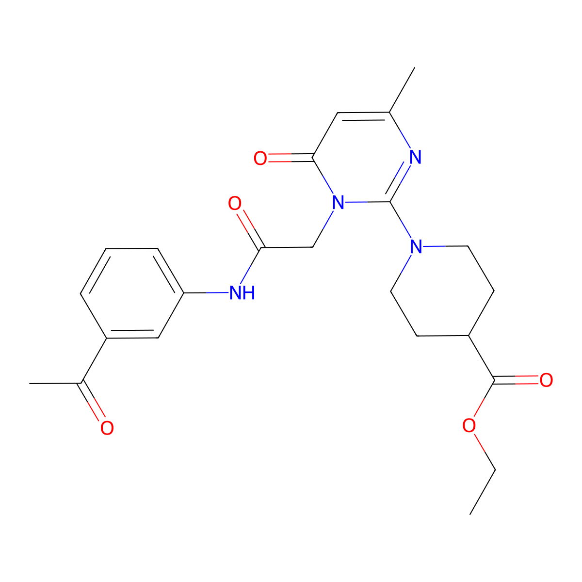 Ethyl 1-(1-(2-((3-acetylphenyl)amino)-2-oxoethyl)-4-methyl-6-oxo-1,6-dihydropyrimidin-2-yl)piperidine-4-carboxylate molecular structure, CAS 1421526-20-6